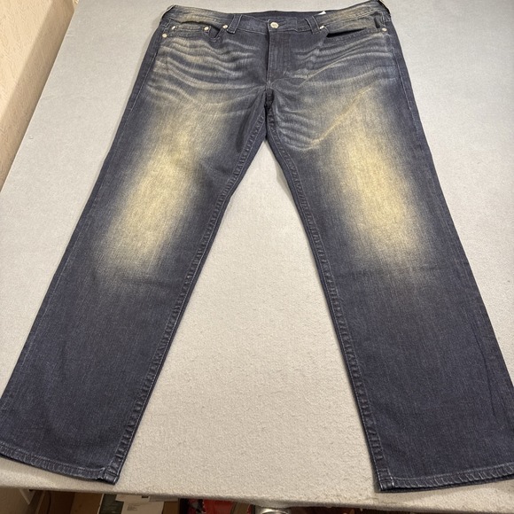 JEAN STRAIGHT LOOSE True Religion Men 42 Devin Stretch DARK WASH DISTRESSED NWOT